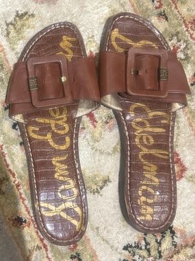 Sam Edelman Granada Cognac Leather Buckle Slide Sandals